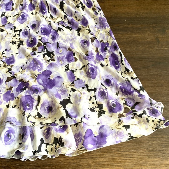 Notation Purple A-line Flowered Chiffon Skirt - Picture 5 of 7